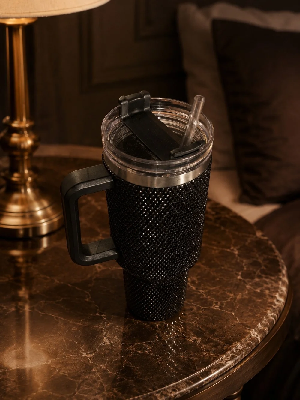 Brand New - Black Patent Shoulder Bag with Crystal Trim & Black Sequined Tumbler
